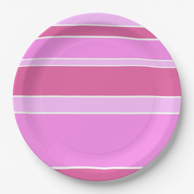 Assiettes En Carton Bandes roses (Devant)