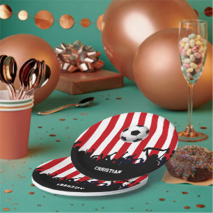 Assiettes En Carton Bandes rouges et blanches Ventilateurs de football