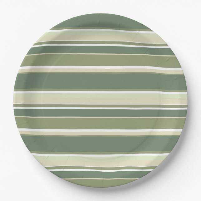 Assiettes En Carton Bandes vert olive (Devant)