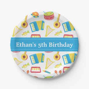 Assiettes En Carton Bannière de bleu de partie d'anniversaire de