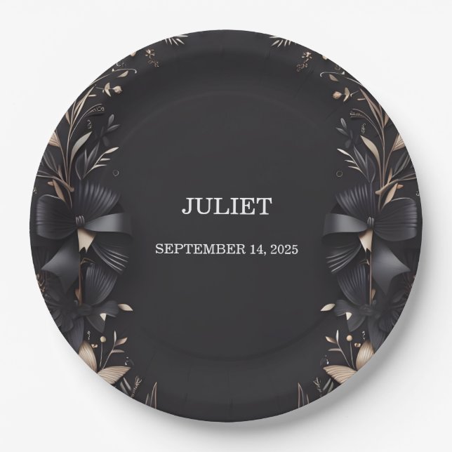 Assiettes En Carton Bannières Bows Satin Ruban Fête des mariées de cou (Devant)