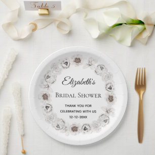 Assiettes En Carton Baño nupcial boho flores blancas