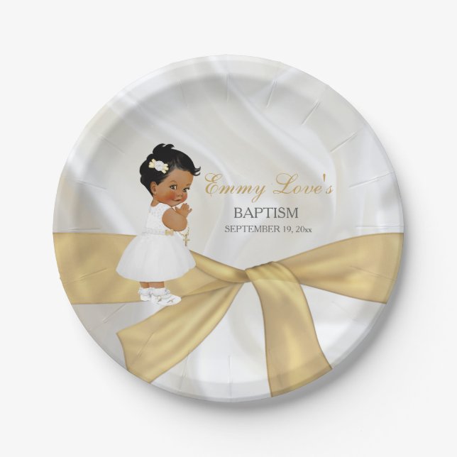 Assiettes En Carton Baptême Africaine Américaine Fille Baptême Christe (Devant)