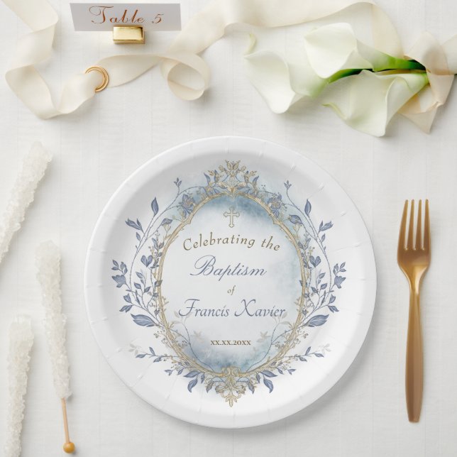 Assiettes En Carton Baptême bébé garçon  (Mariage)