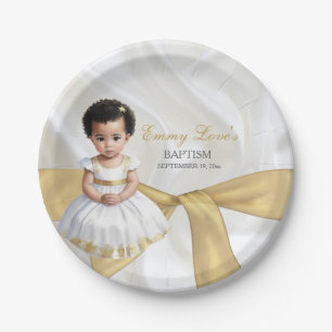 Assiettes En Carton Baptême de bébé fille Christening Blanc & Or