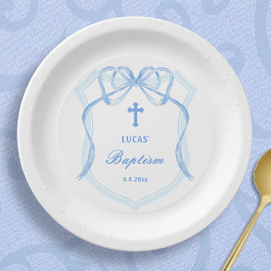Assiettes En Carton Baptême de crête de mât bleu clair