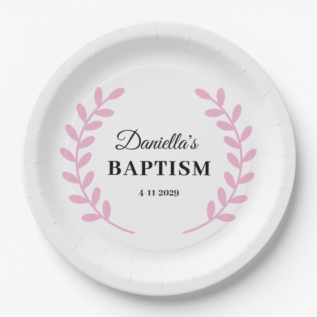 Assiettes En Carton Baptême de fille rose (Devant)