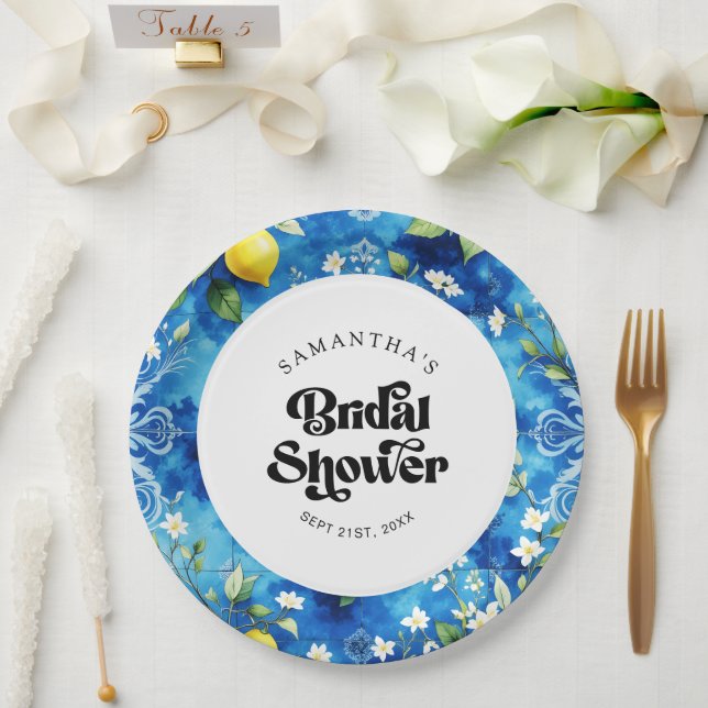 Assiettes En Carton Baptême de mariage Riviera Amalfitaine Citron Aqua (Mariage)