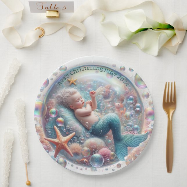 Assiettes En Carton Baptême de sirène  (Mariage)