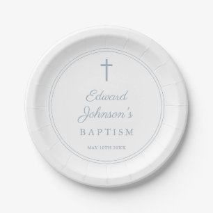 Assiettes En Carton Baptême élégant moderne bleu poussiéreux