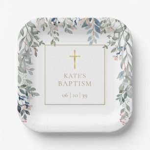Assiettes En Carton Baptême Floral de Verdure