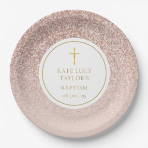 Assiettes En Carton Baptême paillettes Rose Gold   Christening