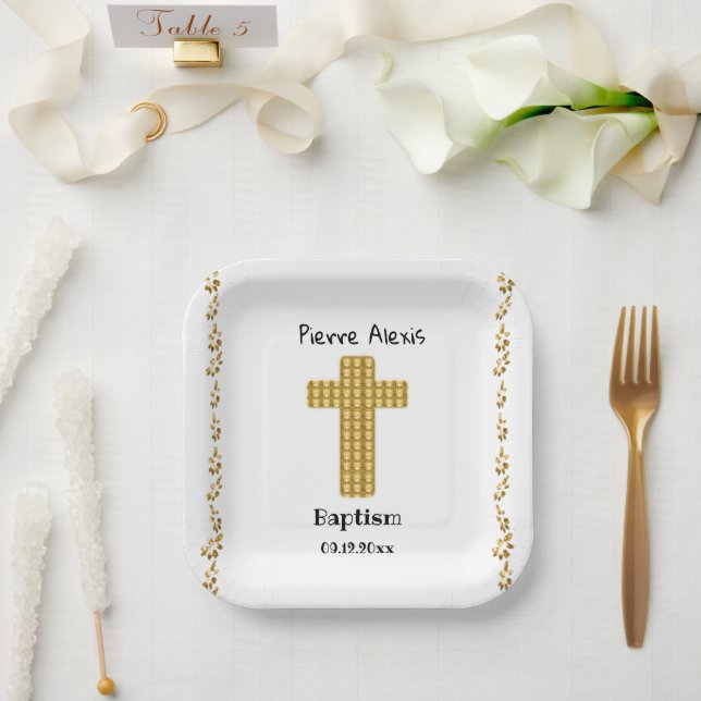Assiettes En Carton Baptême Party & Gold Cross, Parties scintillant, B (Mariage)