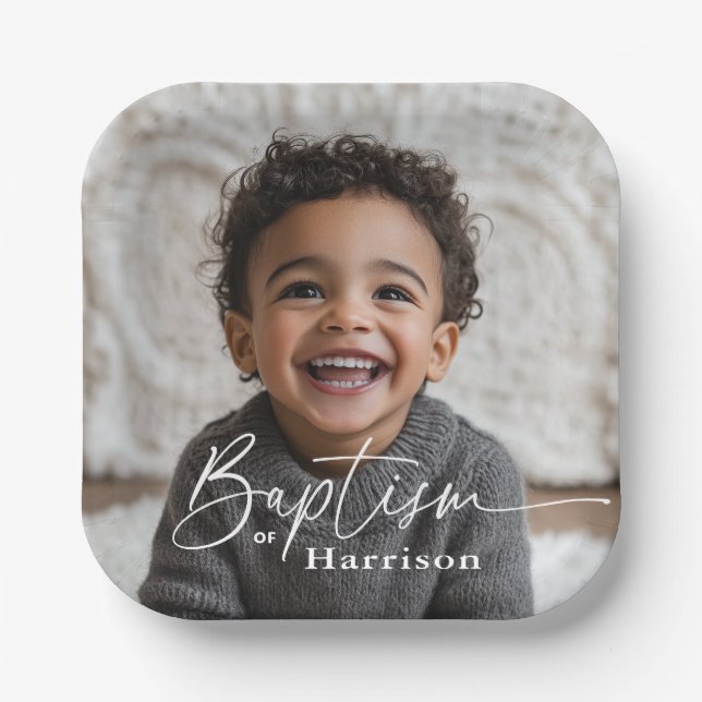 Assiettes En Carton Baptême photo ronde (Recto)