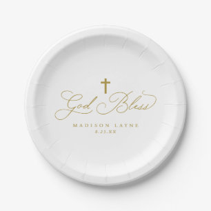 Assiettes En Carton Baptême Première Communion Or Dieu Bénisse Croix
