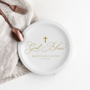 Assiettes En Carton Baptême Première Communion Or Dieu Bénisse Croix