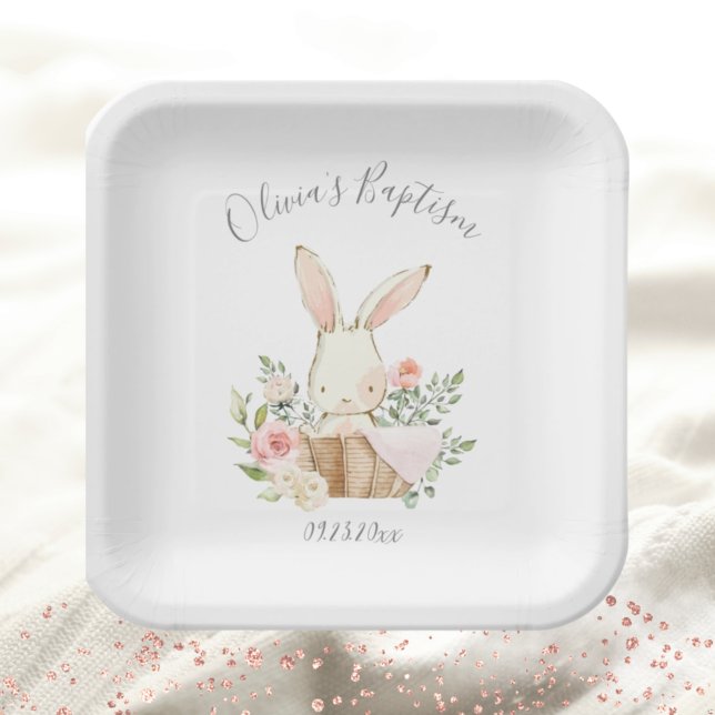 Assiettes En Carton Baptême rose Blush Lapin Lapin Fille Bébé (Créateur téléchargé)