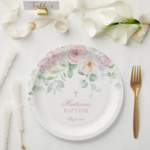 Assiettes En Carton Baptême rose Floral Hydrangea Botanical Blooms