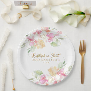 Assiettes En Carton Baptisé dans Christ rose floral personnalisé Baptê