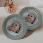 Assiettes En Carton Baptism Round Photo Sage<br><div class="desc">A Baptism design in a modern minimalist style,  featuring your own photo on a sage green background.</div>