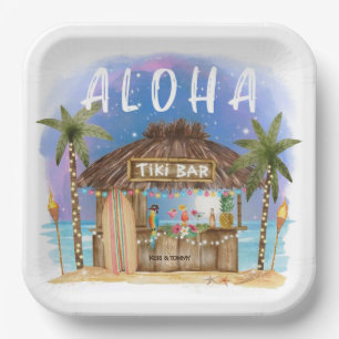Assiettes En Carton Bar Tiki Beach Tropical Aloha Surf & Sea