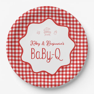 Assiettes En Carton Barbecue à carreaux rouges BBQ Baby-Q Baby Shower