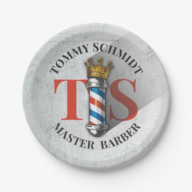 Assiettes En Carton Barber Hair Shop King Crown Barber Pole Hair Salon (Devant)