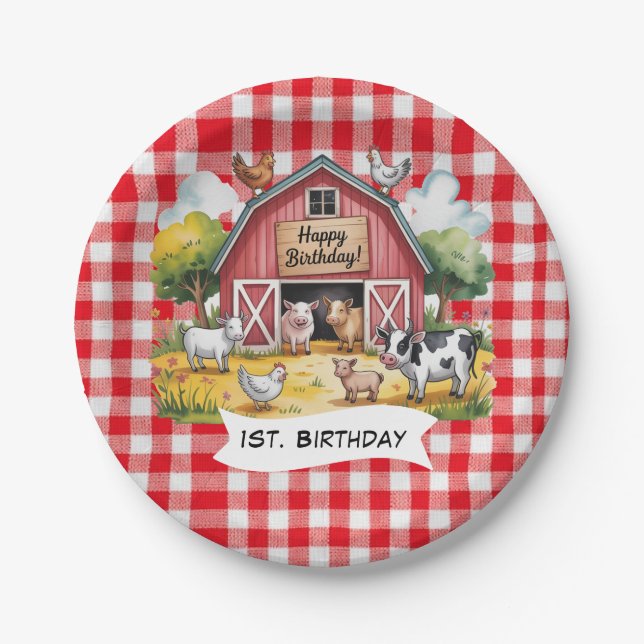 Assiettes En Carton Barnyard Animals 1st. Birthday Party (Devant)
