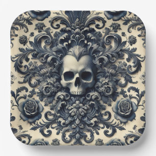 Assiettes En Carton Baroque Punk - Gothique Coussin crâne