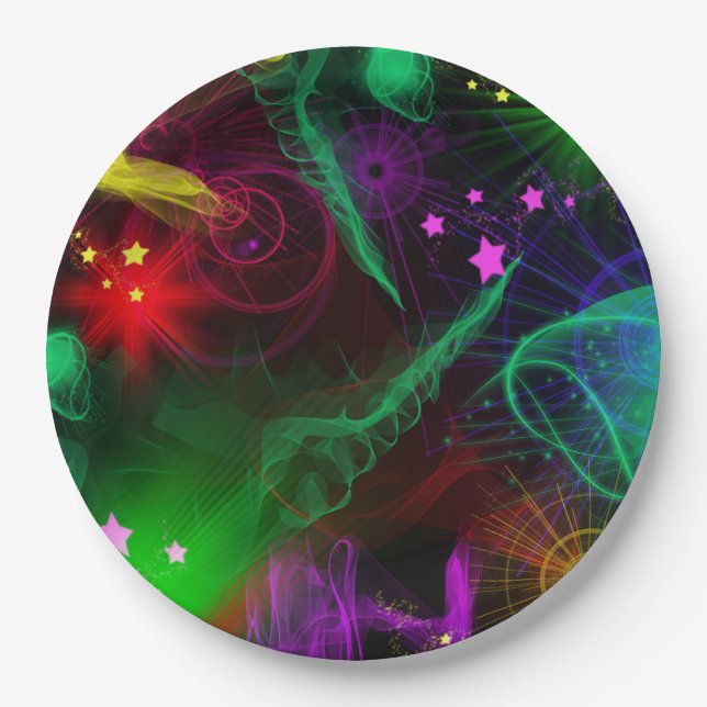 Assiettes En Carton Barre / Barre Mitzvah Neon Paint Splatter (Devant)