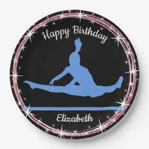 Assiettes En Carton Barres de gymnastique Anniversaire en bleu et noir