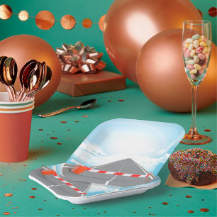 Assiettes En Carton Barrière rouge et blanche Accès bloqué