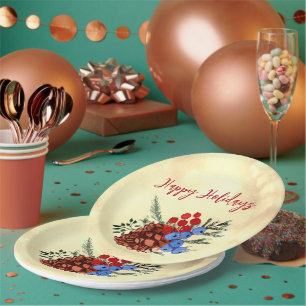 Assiettes En Carton Barrières d'hiver cône Joyeux arbres de Noël Jaune