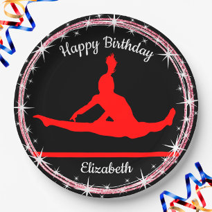 Assiettes En Carton Bars de gymnastique Anniversaire en rouge et noir