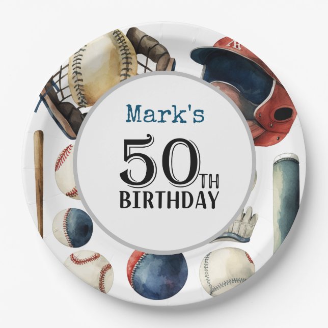 Assiettes En Carton Baseball 50e fête d'anniversaire (Devant)