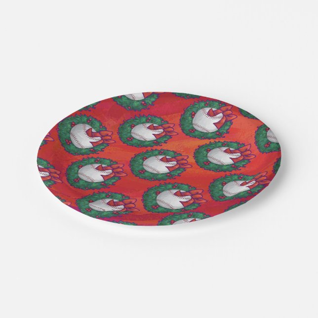 Assiettes En Carton Baseball en couronne rouge (Angle)
