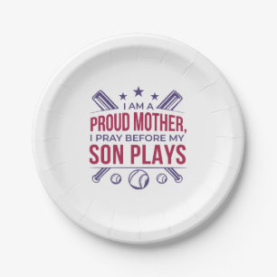 Assiettes En Carton Baseball Fier Mère Je Prie Avant Que Mon Fils Ne J