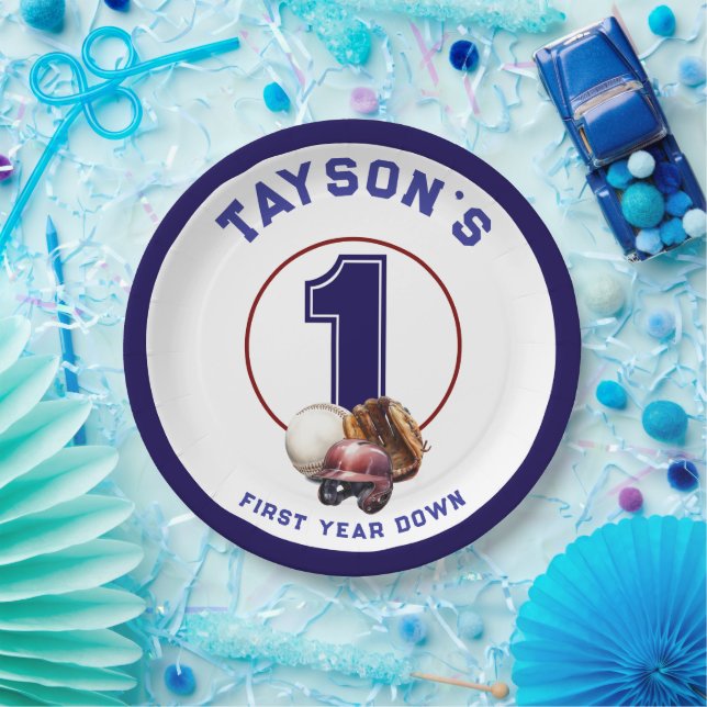 Assiettes En Carton Baseball First Year Down 1st Birthday (Fête)