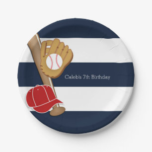 Assiettes En Carton Baseball Sports Blue & White Stried Custom Party