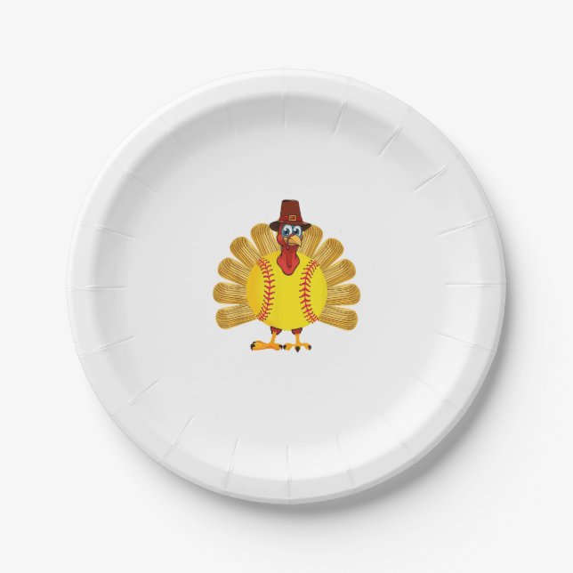 Assiettes En Carton Baseball Turquie Thanksgiving Softball Turquie Hom (Devant)
