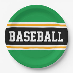 Assiettes En Carton BASEBALL vert vif noir jaune rayures de course