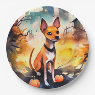 Assiettes En Carton Basenji D'Halloween Avec Peur Citrouille