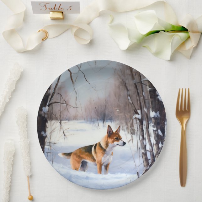 Assiettes En Carton Basenji Laisser neiger Noël (Mariage)