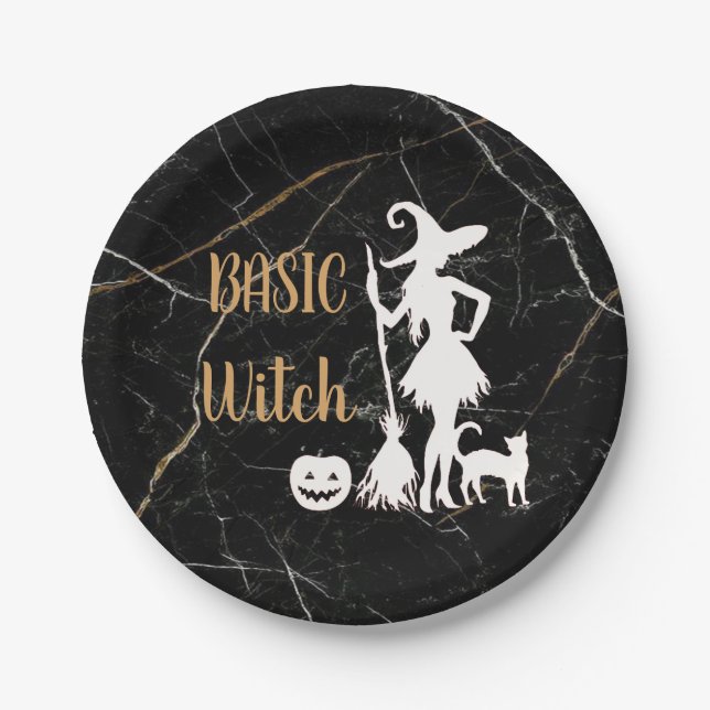 Assiettes En Carton BASIC personnalisé SORCIÈRE avec Chat Drôle Cool E (Devant)