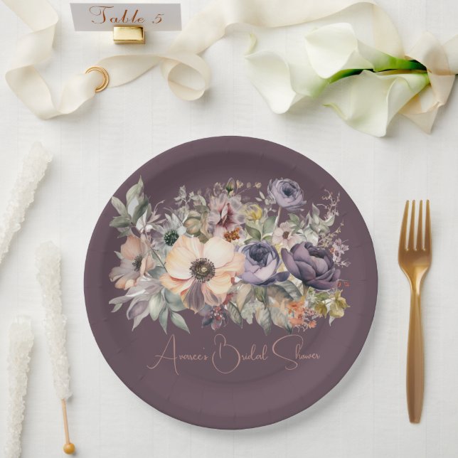 Assiettes En Carton Basil Violet Floral Bouquet Douche (Mariage)