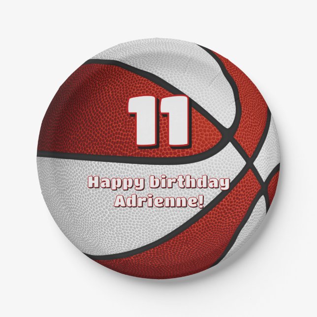 Assiettes En Carton basket-ball blanc rouge filles sport (Devant)