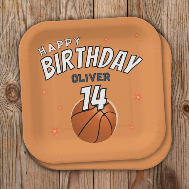 Assiettes En Carton Basketball Ball Sports Bonne fête d'anniversaire (Créateur téléchargé)