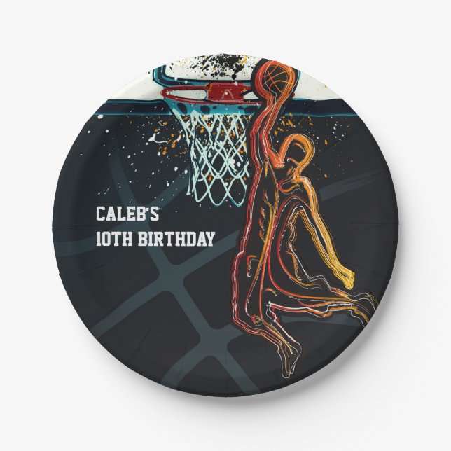 Assiettes En Carton Basketball Dunk Jump Shot Anniversaire (Devant)
