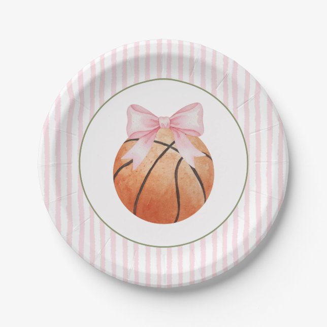 Assiettes En Carton Basketball Rayure Rose  (Devant)