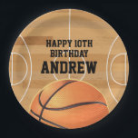 Assiettes En Carton Basketball Sports Happy Birthday Paper Plates<br><div class="desc">Who's got next? Enjoy birthday cake and ice cream on these fun basketball themed paper plates! Easily edit with your child's name and birthday number. This design features an illustration of a basketball and a basketball court.</div>